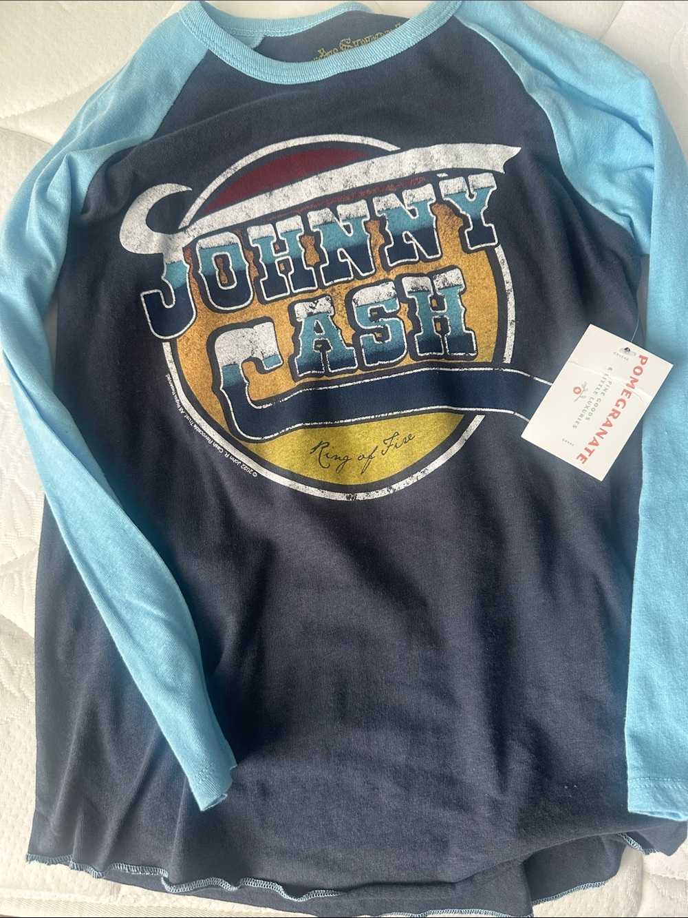 Rowdy Sprout Johnny Cash Raglan Long Sleeve - Navy & Light Blue